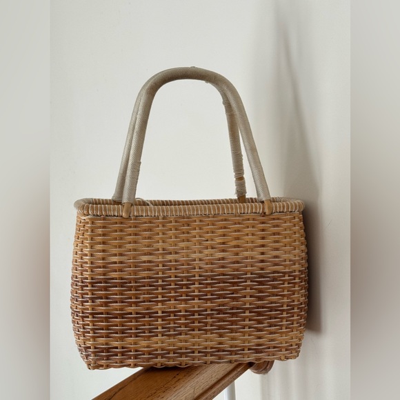 The Sak Elliott Lucca Woven Wicker Basket Bag Drawstring Coastal Market Tote - Picture 2 of 8
